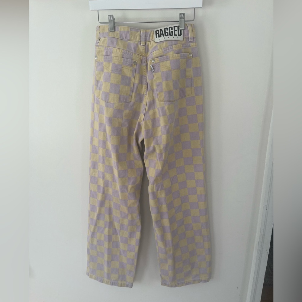 High Rise Checkered Jeans - Yellow and Purple - Picture 3 of 4